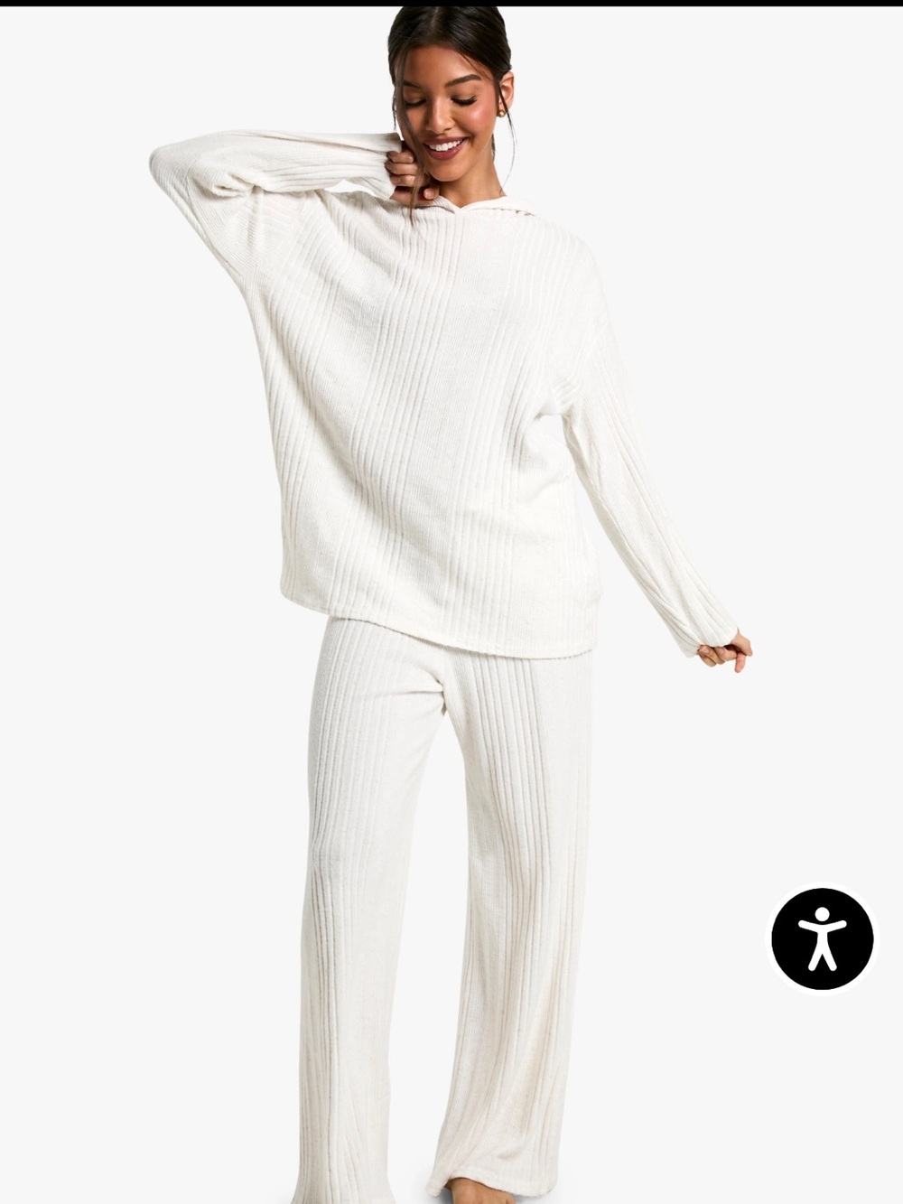 Cupshe Off-White Ribbed Knit Lounge Set